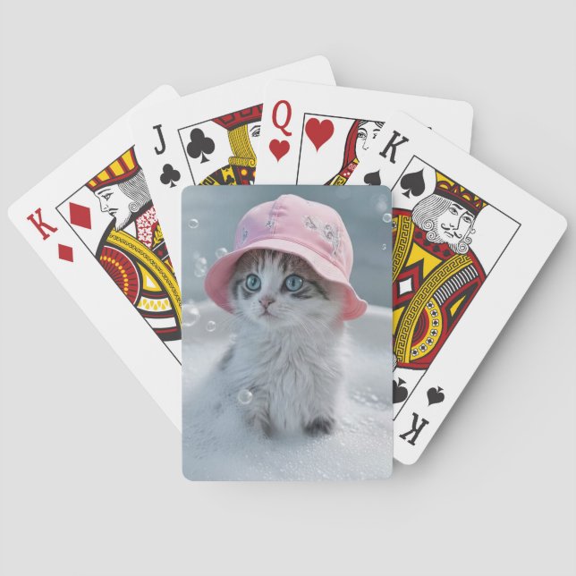 Cat Kitten in Bubble Bath Pink Hat Cute Spielkarten (Rückseite)