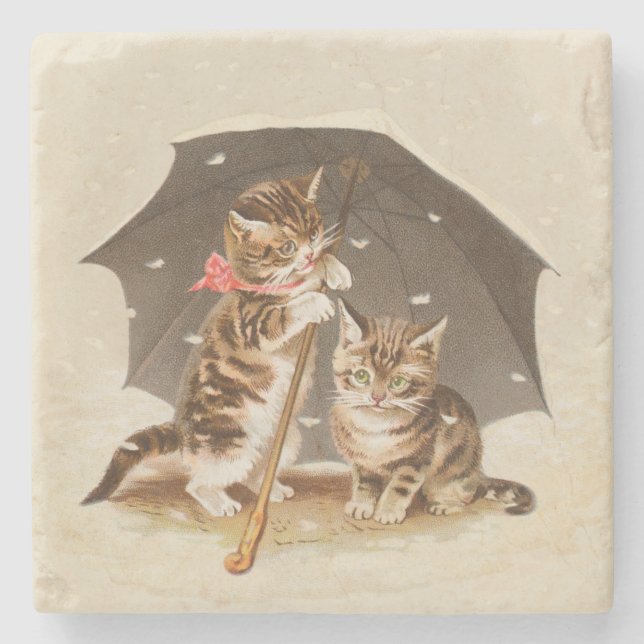 Cat Kitten kitty antiken Vintag hübsch niedlich Steinuntersetzer (Vorderseite)