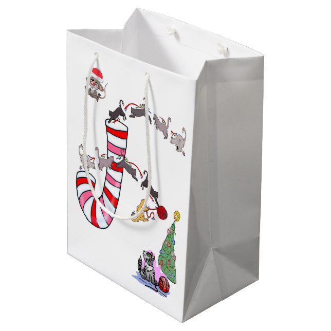 Cat Kitten Meow Mice Frohe Weihnachtsgeschenktasch Mittlere Geschenktüte (Rückseite Schrägansicht)