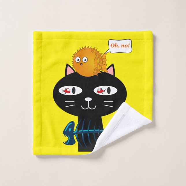 Cat Kitten Poisson Jaune Salle De Bains Serviettes (Gant de toilette)