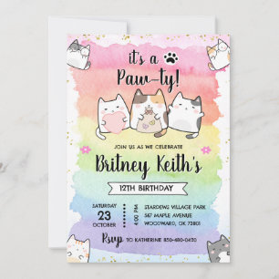 Cat Kitten Rainbow Birthday Boy Girl Einladung