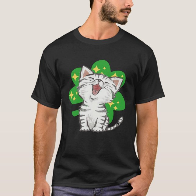 Cat Kitten Shamrock Lucky St Patricks Day T-Shirt (Vorderseite)