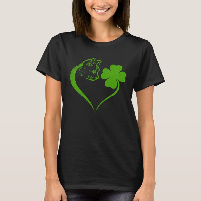 Cat  Kitten St Patricks Day Shamrock Irish  Heart T-Shirt (Vorderseite)