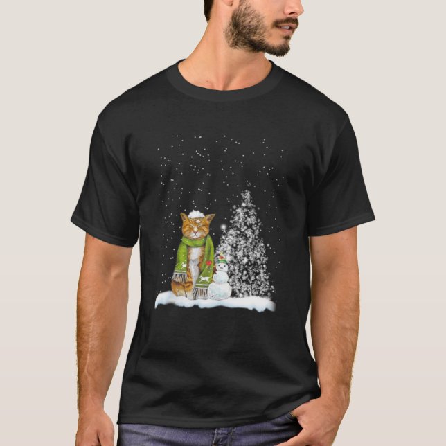 Cat Kitten Winter Scarf Snowman Christmas Tree Xma T-Shirt (Vorderseite)