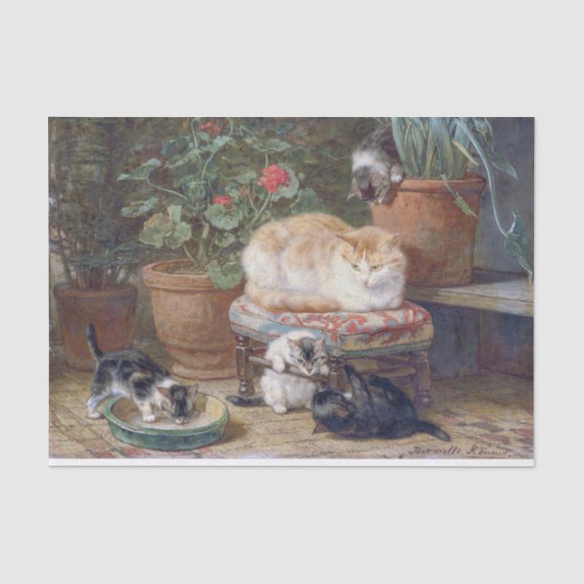Cat & Kittens ・ Henriette Ronner-Knip (1821-1909) Seidenpapier (Vorderseite)