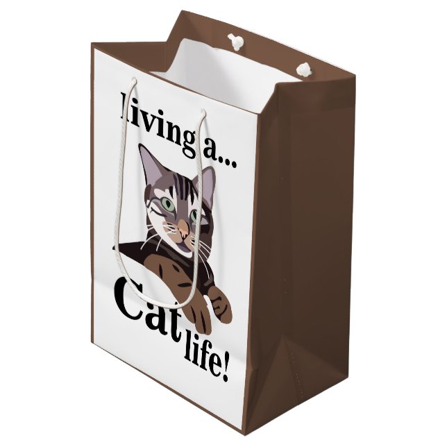 Cat Kitty Animal Lover Funny Mittlere Geschenktüte (Vorderseite Schrägansicht)