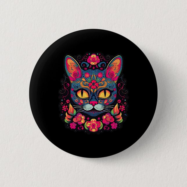 Cat Kitty Kitten Paws Zucker Skull Calavera Hallow Button (Vorderseite)