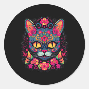 Cat Kitty Kitten Paws Zucker Skull Calavera Hallow Runder Aufkleber