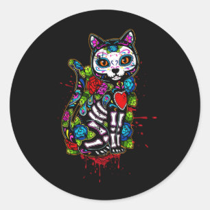 Cat Kitty Kitten Paws Zucker Skull Calavera Hallow Runder Aufkleber
