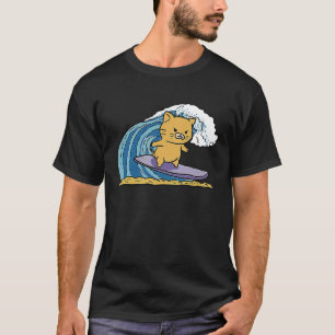 Cat Kitty Kitten Surfen auf einer Welle am Strand T-Shirt