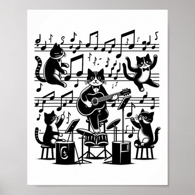 Cat Kitty Playing Musiknote Clef Musician Art Chat Poster (Vorne)