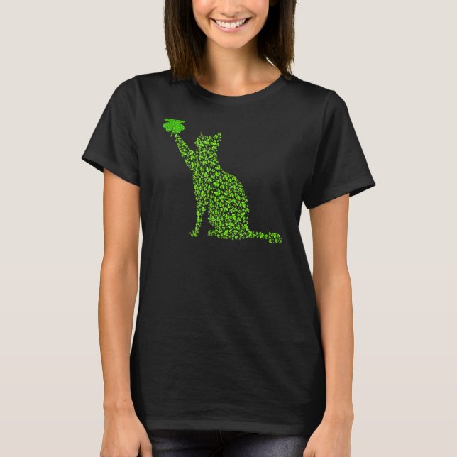 Cat Kleeblatt Happy Saint Patrick's Day Cat Irish T-Shirt (Vorderseite)