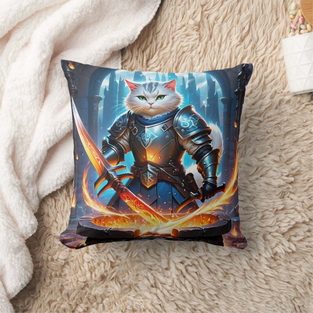 Cat Knight Schwert in magischer Schmiede Kissen (Decke)