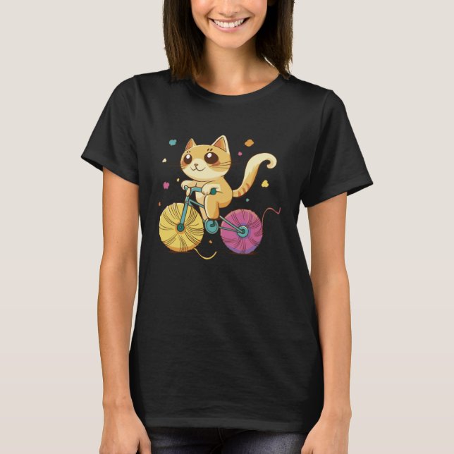 Cat Knitting Cycling Cat Holder Wheels Crochet T-Shirt (Vorderseite)
