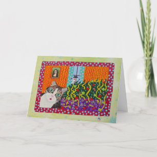 Cat Knock Over Christmas Tree Folk Art Card Feiertagskarte