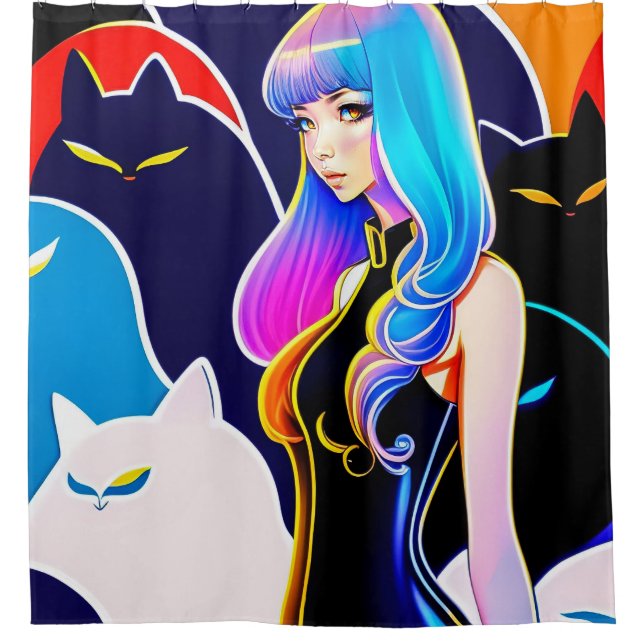 Cat Lady Duschvorhang mit Liner (Vorderseite)