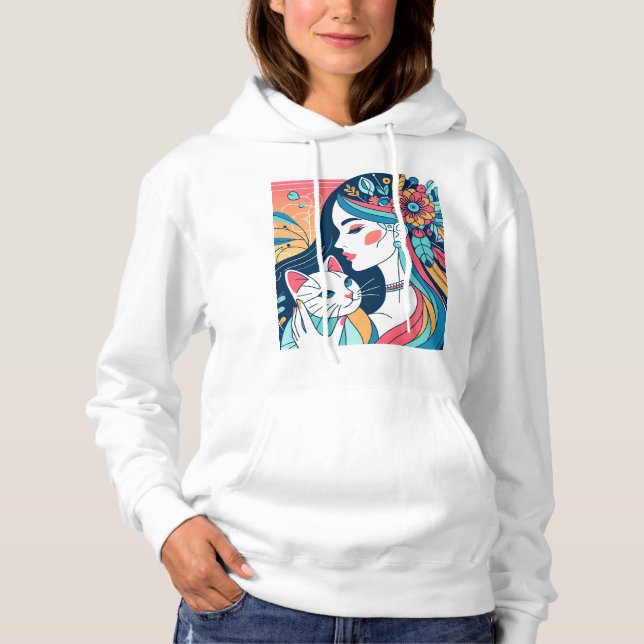 Cat Lady Graphic Illustration Hoodie (Vorderseite)