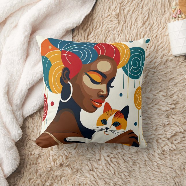 Cat Lady Graphic Illustration Kissen (Decke)