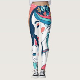Cat Lady Graphic Illustration Leggings