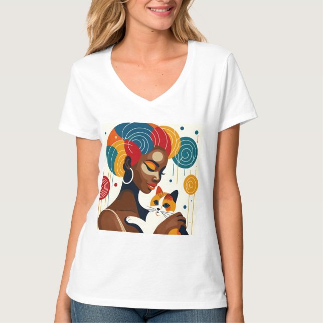 Cat Lady Graphic Illustration T - Shirt (Vorderseite)