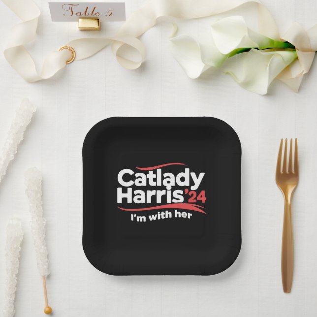 Cat Lady Kamala Harris 2024 Ich bin mit ihr Pappteller (Hochzeit)