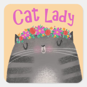 Cat Lady Quadratischer Aufkleber