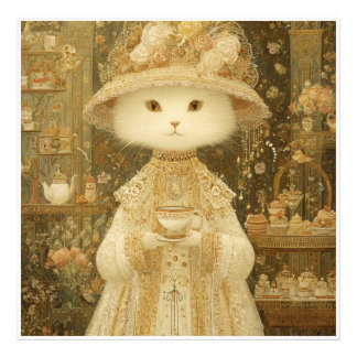 Cat Lady Snow – viktorianische Katze mit Teetasse Fotodruck