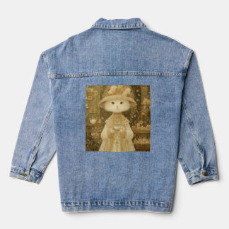 Cat Lady Snow – viktorianische Katze mit Teetasse Jeansjacke