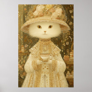 Cat Lady Snow – viktorianische Katze mit Teetasse Poster