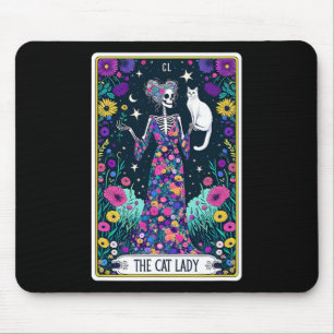 Cat Lady Tarot Card Halloween Skeleton Skul Oc Mousepad