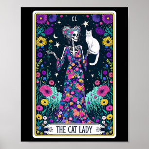 Cat Lady Tarot Card Halloween Skeleton Skul Oc Poster