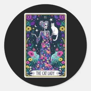 Cat Lady Tarot Card Halloween Skeleton Skul Oc Runder Aufkleber