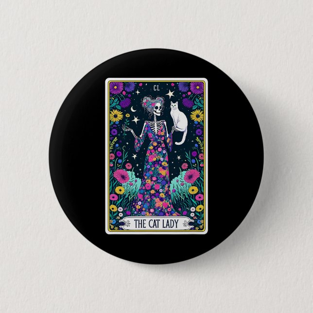 Cat Lady Tarot Card Skeleton Mütter Day Cat L Button (Vorderseite)