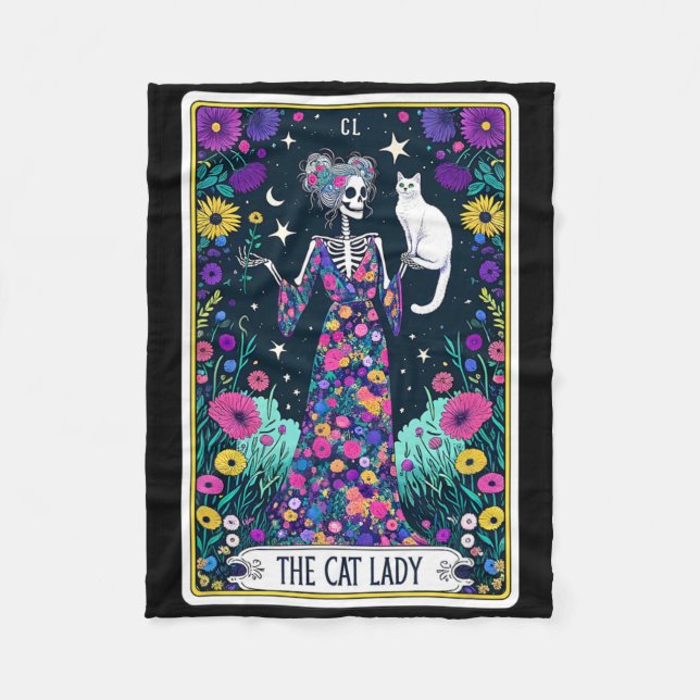 Cat Lady Tarot Card Skeleton Mütter Day Cat L Fleecedecke (Vorderseite)