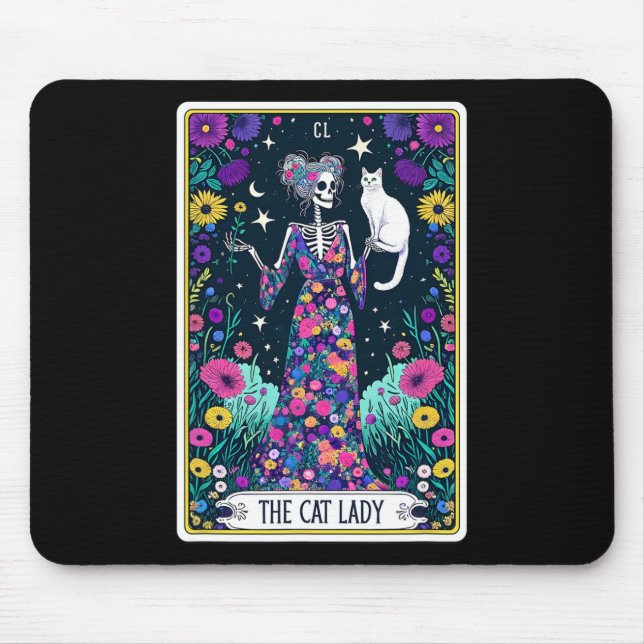 Cat Lady Tarot Card Skeleton Mütter Day Cat L Mousepad (Vorne)