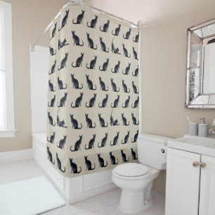 Cat Lady Watercolor Black Kitty Pattern Duschvorhang