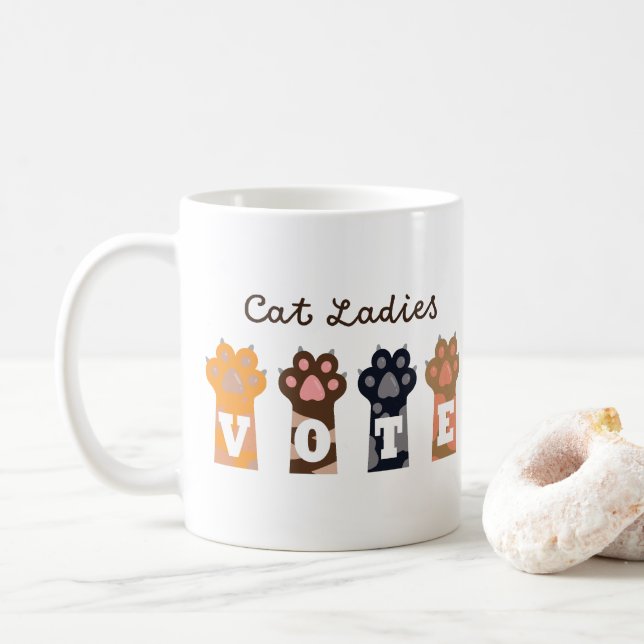 Cat Ladys Abstimmung T-Shirt Kaffeetasse (Mit Donut)