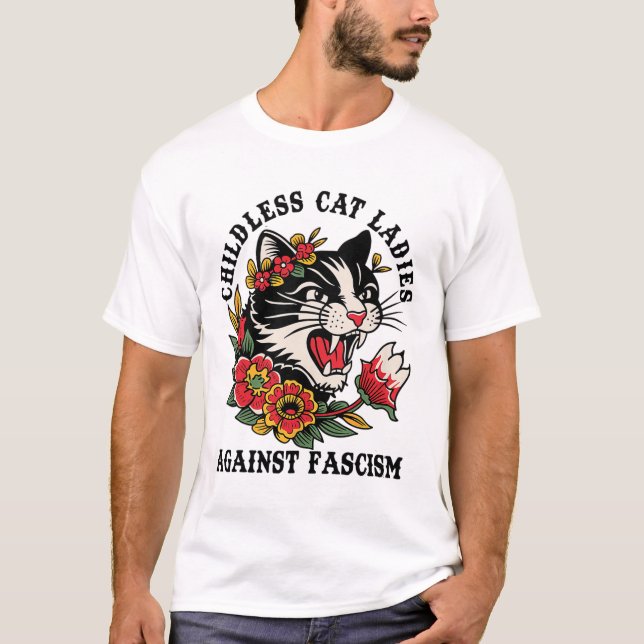 Cat Ladys Against Faschism Feminist T-Shirt (Vorderseite)