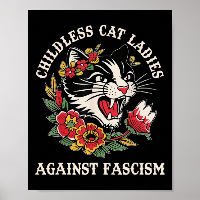 Cat Ladys Against Faschism Funny Cat Feminist Femi Poster (Vorne)