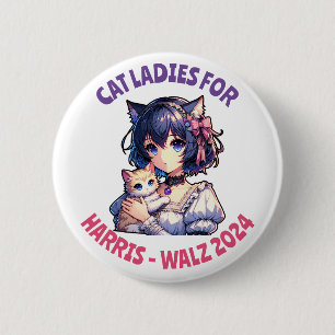 Cat Ladys for Harris and Walz Political Humor Button