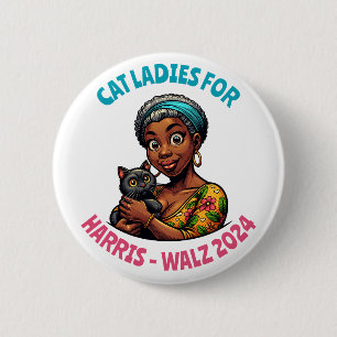 Cat Ladys for Harris and Walz Political Humor Button