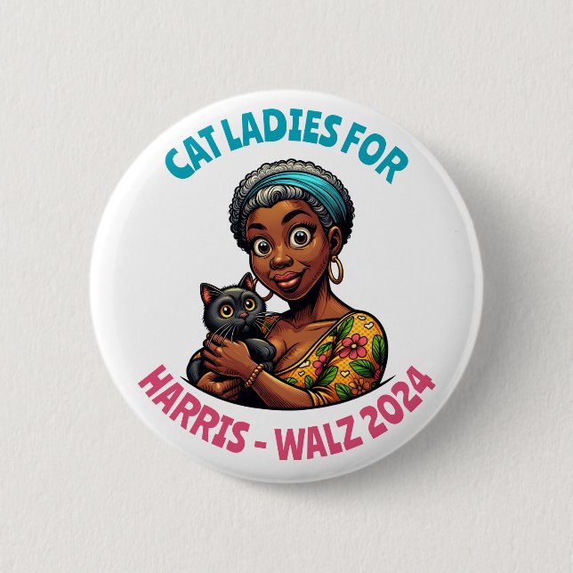 Cat Ladys for Harris and Walz Political Humor Button (Vorderseite)