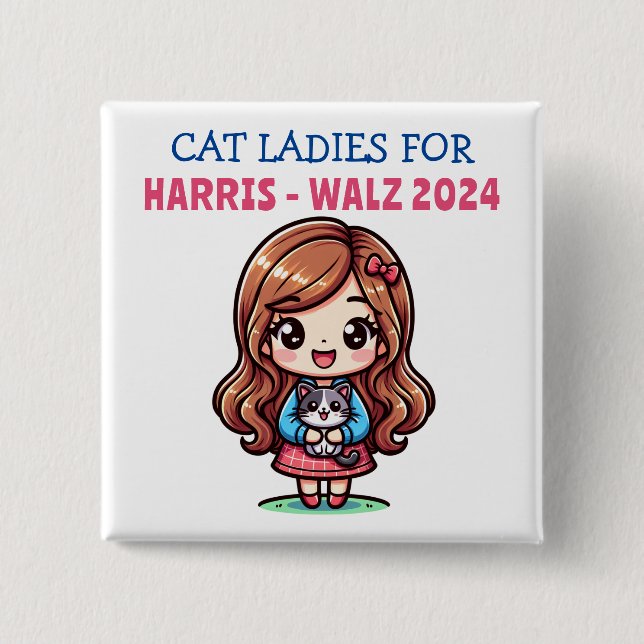 Cat Ladys for Harris and Walz Political Humor Button (Vorderseite)