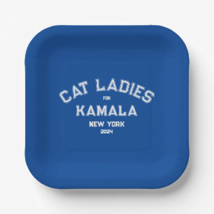 Cat Ladys for Kamala 2024 Custom Staat Blue Party Pappteller