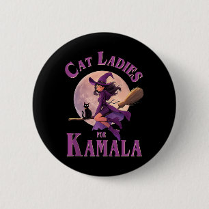 Cat Ladys for Kamala Harris 2024 Funny Cat Hallow Button