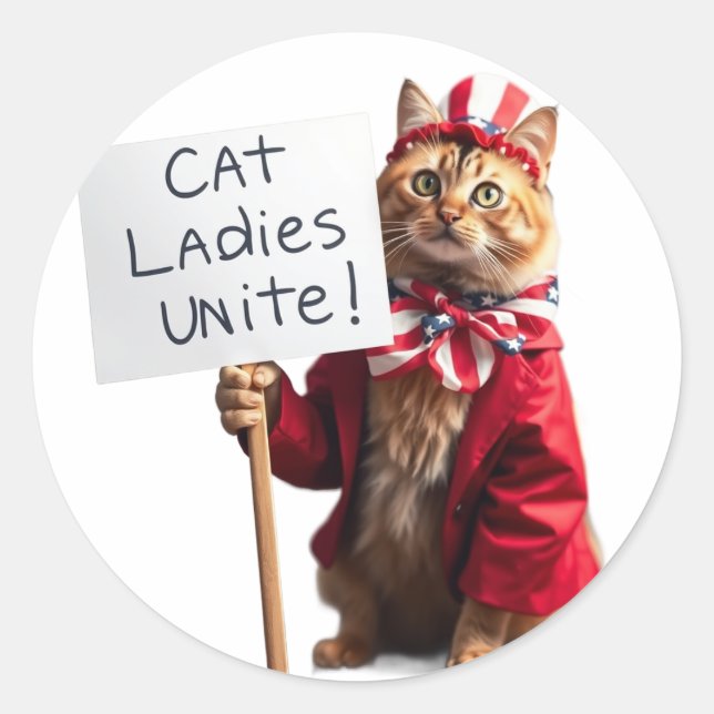 Cat Ladys Unite Kamala Harris, Präsident Funny Runder Aufkleber (Vorderseite)