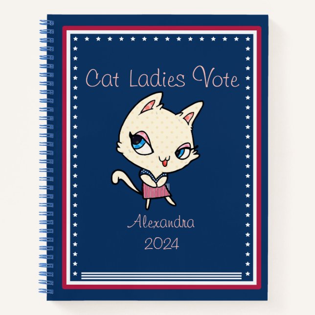 Cat Ladys Vote Script Funny Bold Niedlich Feminist Notizbuch (Vorderseite)