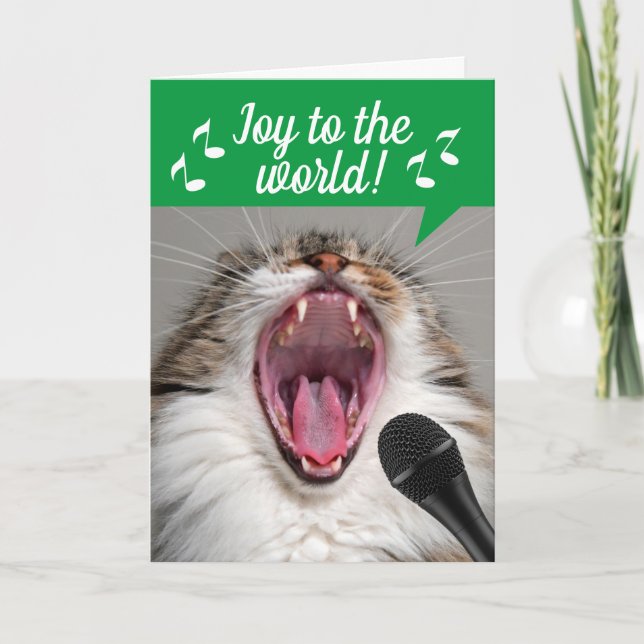 Cat laut Gesang Freude an der Weihnachtszeit der W Karte (Vorderseite)