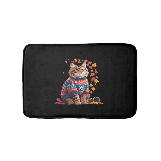 Cat Leaf Fall Hallo Herbst Funny Cat Kitten Lover Badematte (Vorderseite)
