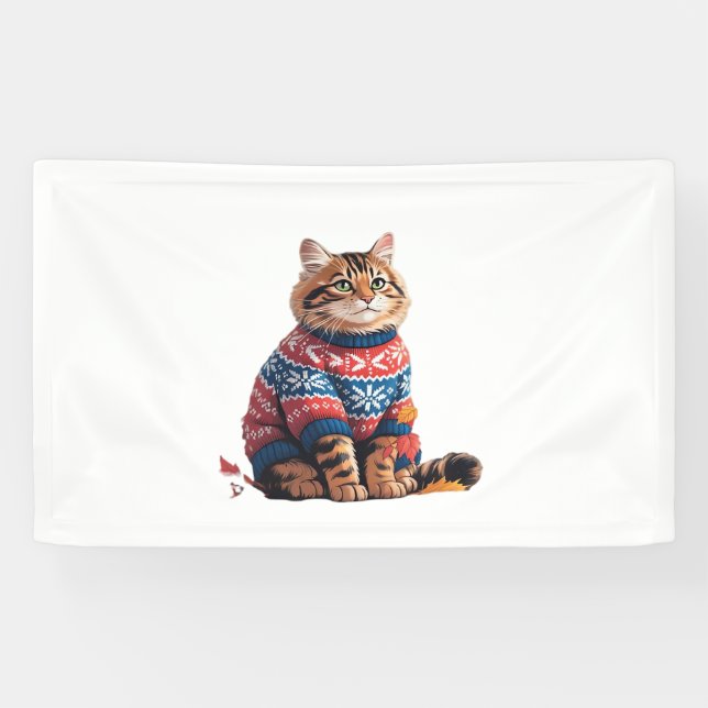 Cat Leaf Fall Hallo Herbst Funny Cat Kitten Lover Banner (Horizontal)